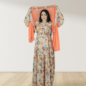 REEM ORANGE FLORAL DOUBLE ZIPPER MATERNITY AND NURSING DRESS