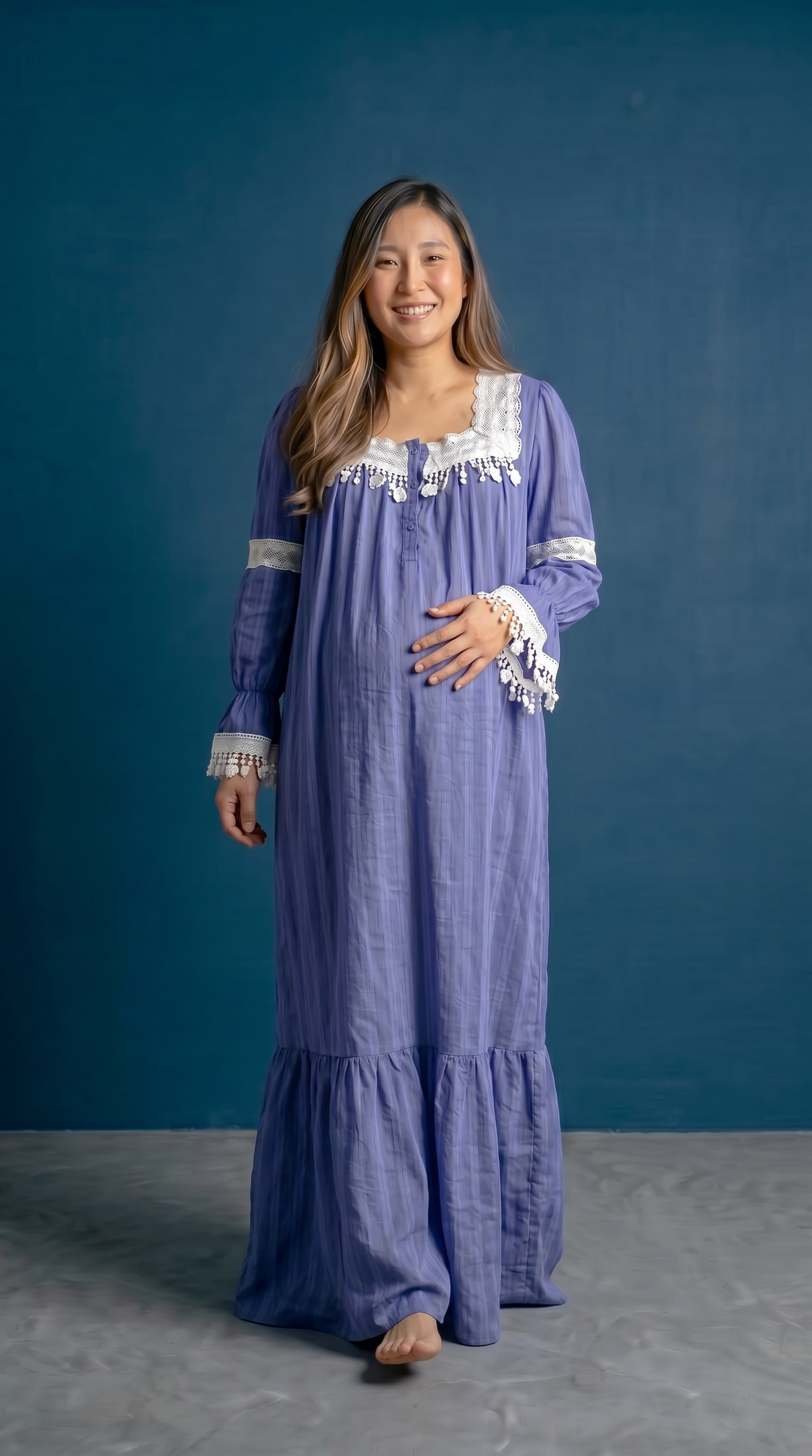 PURPLE COTTON MATERNITY AND NURSING LONG NIGHTDRESS