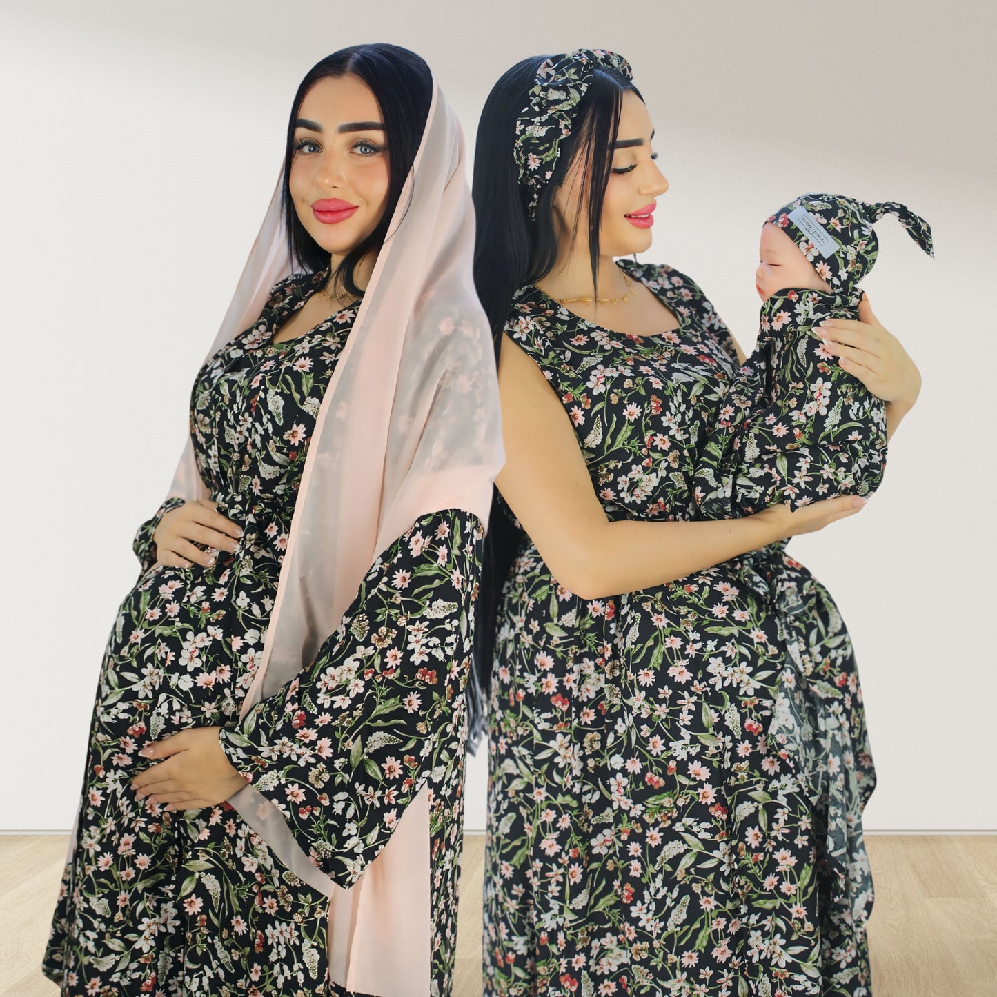 DESERT BABY BLACK  MOMMY AND ME 5 IN 1 LONG MATERNITY SETB