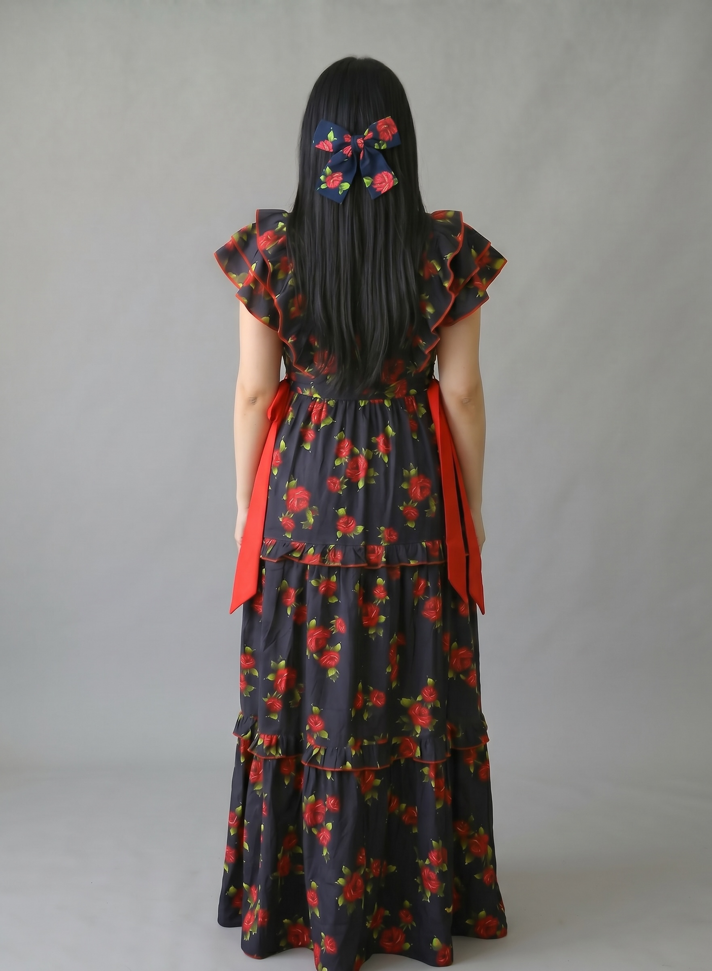 BABY ROSE BLACK  FLORAL FARASHA SLEEVELESS  LAYERED MATERNITY AND NURSING GOWN