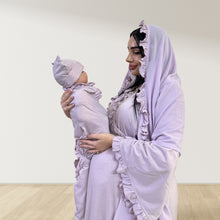 Load image into Gallery viewer, LILAC SIGNATURE RUFFLED ROBE AND LETTUCE SWADDLE SET
