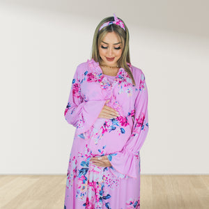 CHIC PINK BLOSSOM FLORAL MATERNITY MAXI AND SWADDLE BLANKET  SET