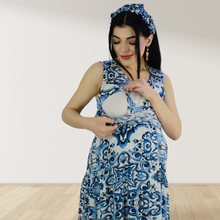 Load image into Gallery viewer, MOROCCAN BLUE MOMMY AND ME 5 IN 1 LONG MATERNITY SET
