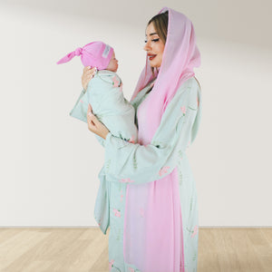 ICE GREEN FLORAL MOMMY AND ME 5 IN 1 LONG MATERNITY SET