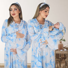 Load image into Gallery viewer, WATER BLUE FLORA MATERNITY MAXI AND SWADDLE BLANKET  SET
