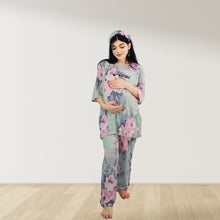 Load image into Gallery viewer, FLORAL GREEN DROP SHOULDER PAJAMA SET WITH MATCHING BABY ROMPER - STYLED BY MAMA
