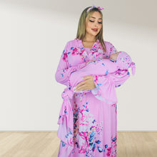 Load image into Gallery viewer, CHIC PINK BLOSSOM FLORAL MATERNITY MAXI AND SWADDLE BLANKET  SET
