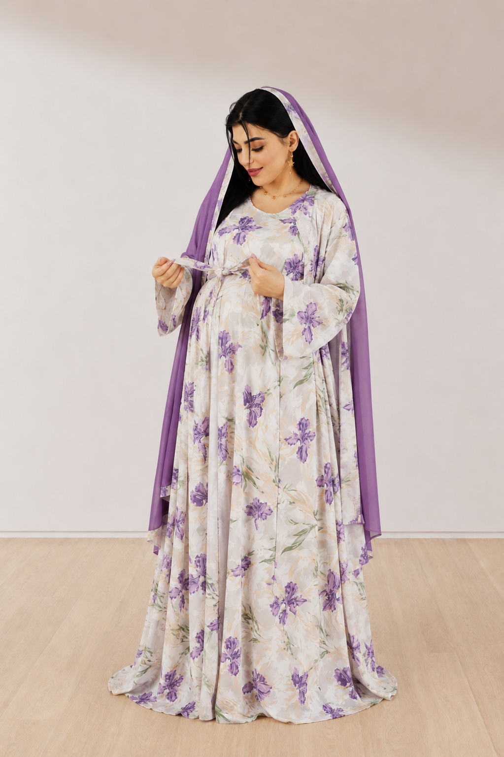 LILAC SPRING MOMMY AND ME 5 IN 1 LONG MATERNITY SET