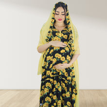 Load image into Gallery viewer, YELLOW FARASHA SLEEVELESS  LAYERED MATERNITY AND NURSING GOWN
