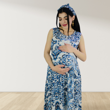 Load image into Gallery viewer, MOROCCAN BLUE MOMMY AND ME 5 IN 1 LONG MATERNITY SET
