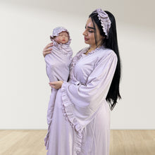 Load image into Gallery viewer, LILAC SIGNATURE RUFFLED ROBE AND LETTUCE SWADDLE SET
