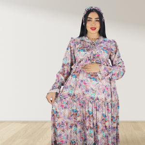 MALIKAT ALWURUD ROSE GOLD LAYERED MATERNITY AND NURSING GOWN