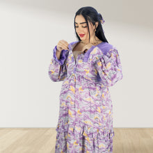 Load image into Gallery viewer, MAITHA VINTAGE PURPLE DOUBLE LAYERED MATERNITY AND NURSING GOWN WITH ZIPPER
