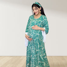 Load image into Gallery viewer, MAHRA GREEN PREMIUM COTTON TRIMMED  MATERNITY AND NURSING DRESS WITH ZIPPER
