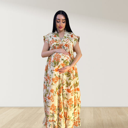 PEACH BLOSSOM FLORAL LULU SLEEVELESS MATERNITY AND NURSING GOWN
