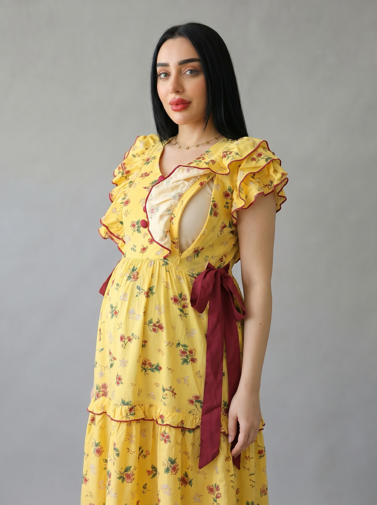SUNSET FLORAL FARASHA SLEEVELESS  LAYERED MATERNITY AND NURSING GOWN