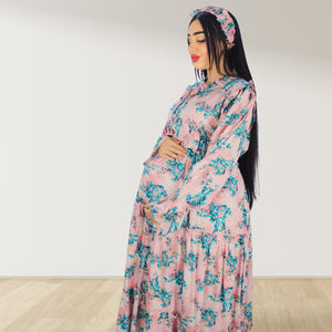 MALIKAT ALWURUD PINK LAYERED MATERNITY AND NURSING GOWN