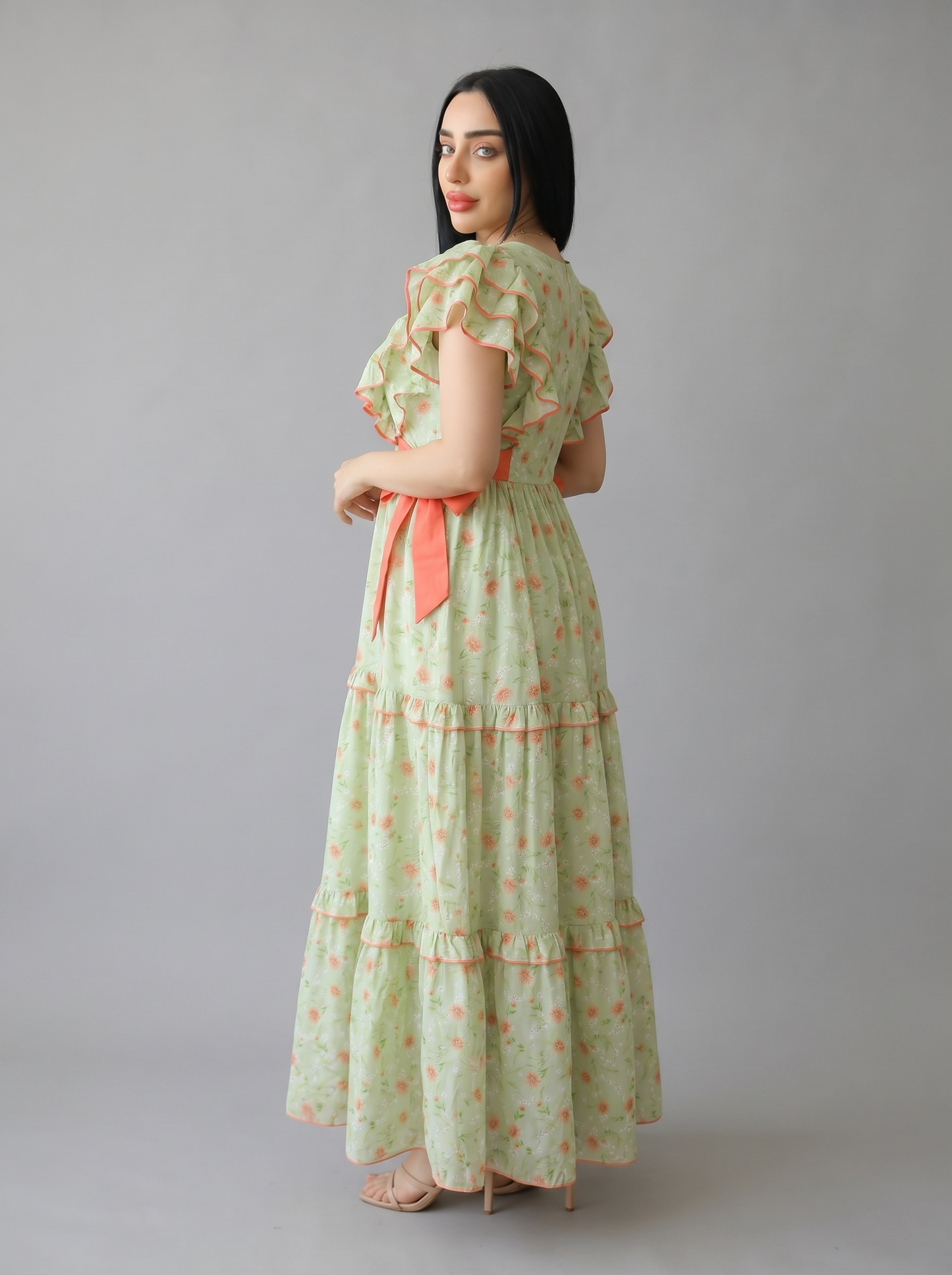 DAISY GREEN BLOSSOM FARASHA SLEEVELESS  LAYERED MATERNITY AND NURSING GOWN