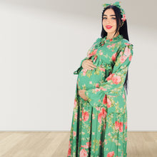 Load image into Gallery viewer, MALIKAT ALWURUD GREEN LAYERED MATERNITY AND NURSING GOWN
