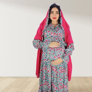 MALIKAT ALWURUD  DAISY PINK LAYERED MATERNITY AND NURSING GOWN