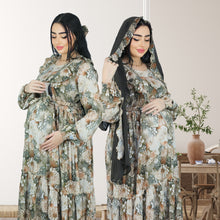 Load image into Gallery viewer, REEM COFFEE BROWN FLORAL DOUBLE ZIPPER MATERNITY AND NURSING DRESS
