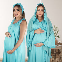 Load image into Gallery viewer, VIVID TIFFANY BLUE SIGNATURE RUFFLED ROBE AND LETTUCE SWADDLE SET
