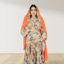 Load image into Gallery viewer, REEM ORANGE FLORAL DOUBLE ZIPPER MATERNITY AND NURSING DRESS
