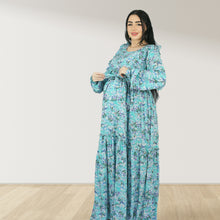 Load image into Gallery viewer, REEM SKY BLUE FLORAL DOUBLE ZIPPER MATERNITY AND NURSING DRESS
