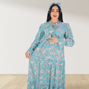 MALIKAT ALWURUD TURQUOISE  LAYERED MATERNITY AND NURSING GOWN