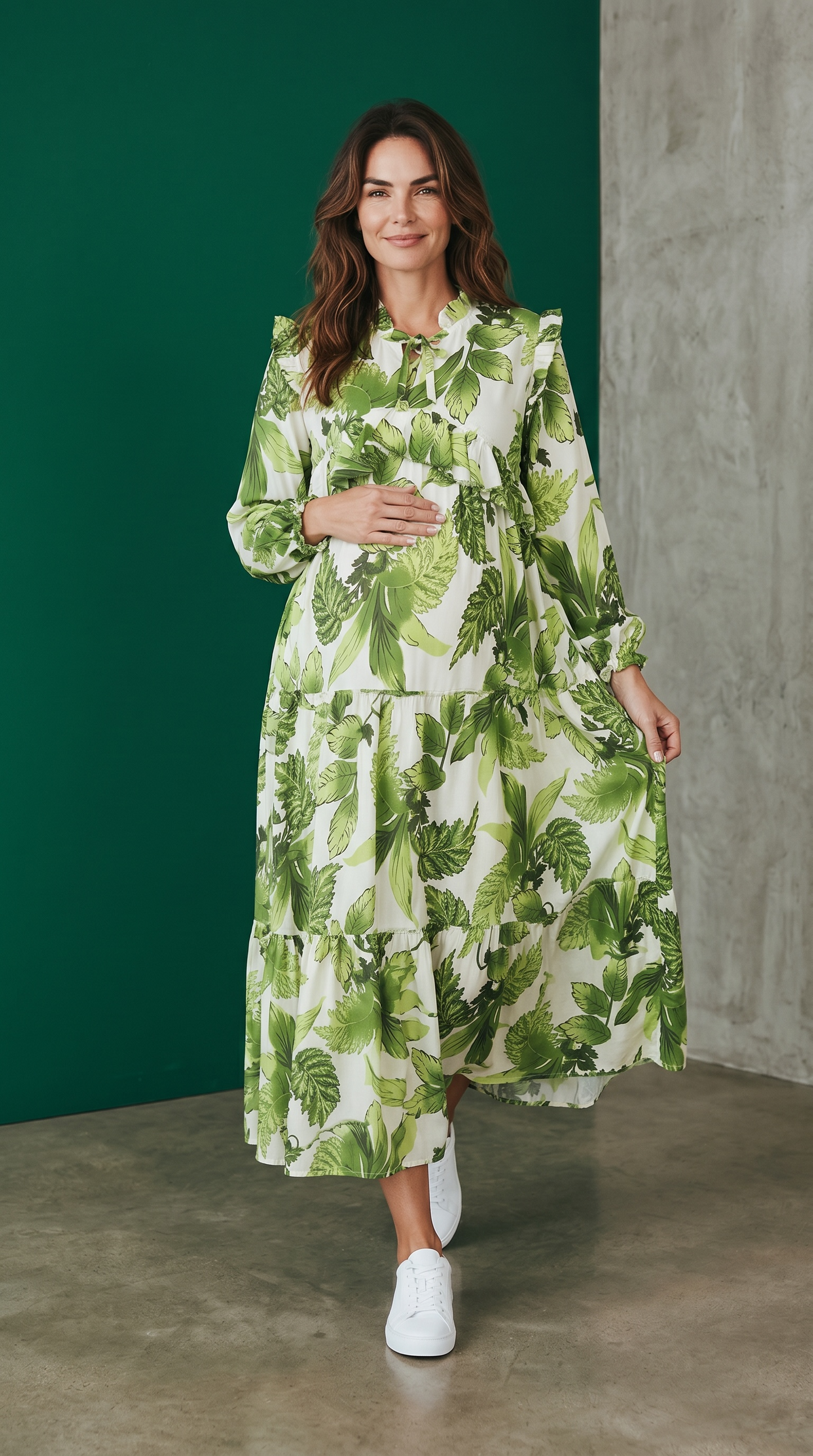 MALIKA GREEN  RUFFLE MATERNITY AND NURSING DRESS WITH ZIPPER