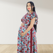 Load image into Gallery viewer, BLUE FARASHA SLEEVELESS  LAYERED MATERNITY AND NURSING GOWN
