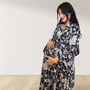 MID NIGHT BLUE PINK MOMMY AND ME 5 IN 1 LONG MATERNITY SET