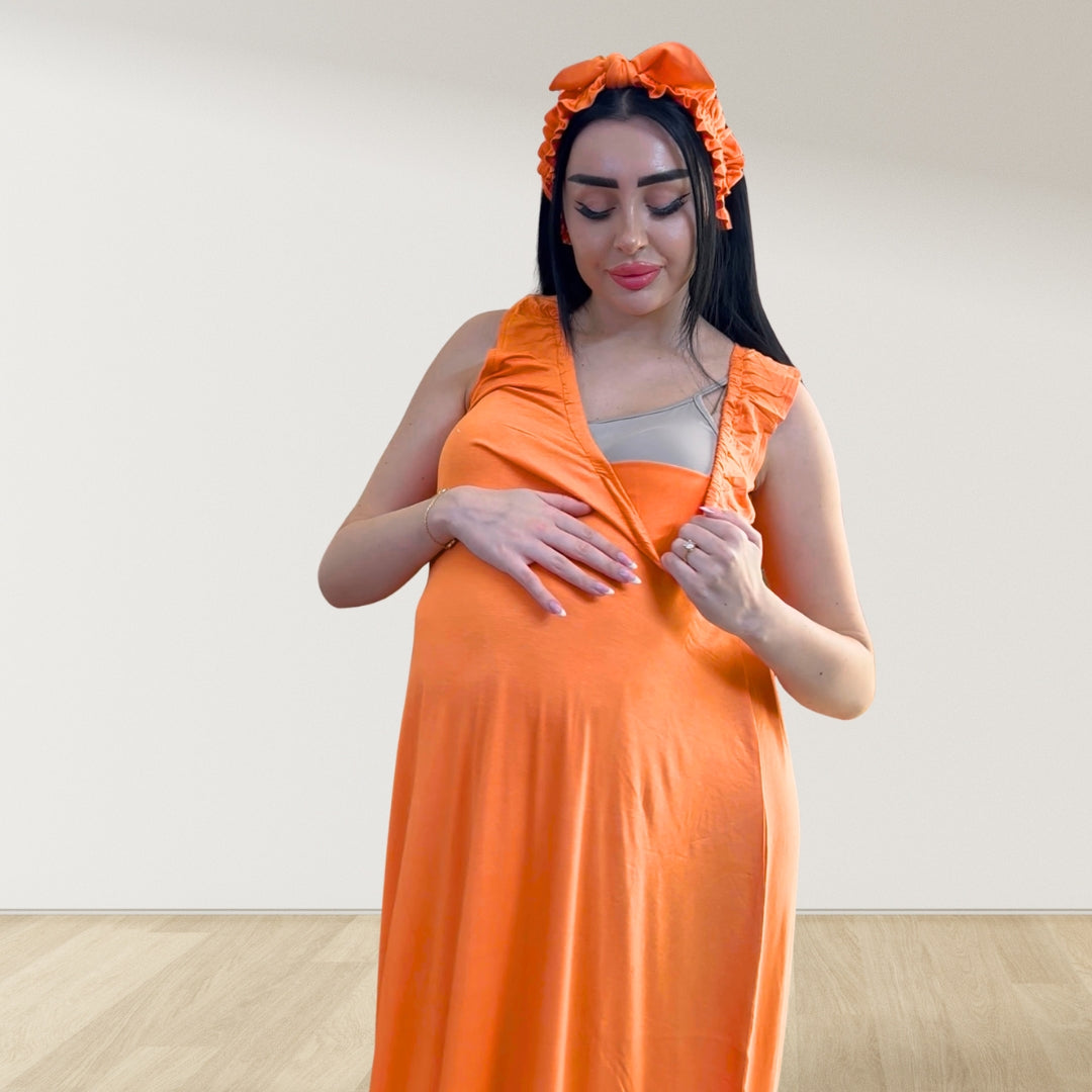 TANGERINE SIGNATURE RUFFLED ROBE AND LETTUCE SWADDLE SET