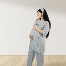 Load image into Gallery viewer, LEOPARD GREY  DROP SHOULDER PAJAMA SET WITH MATCHING BABY ROMPER - STYLED BY MAMA
