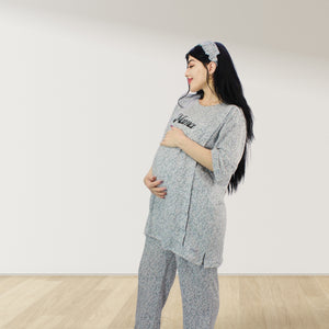 LEOPARD GREY  DROP SHOULDER PAJAMA SET WITH MATCHING BABY ROMPER - STYLED BY MAMA