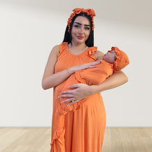 Load image into Gallery viewer, TANGERINE SIGNATURE RUFFLED ROBE AND LETTUCE SWADDLE SET
