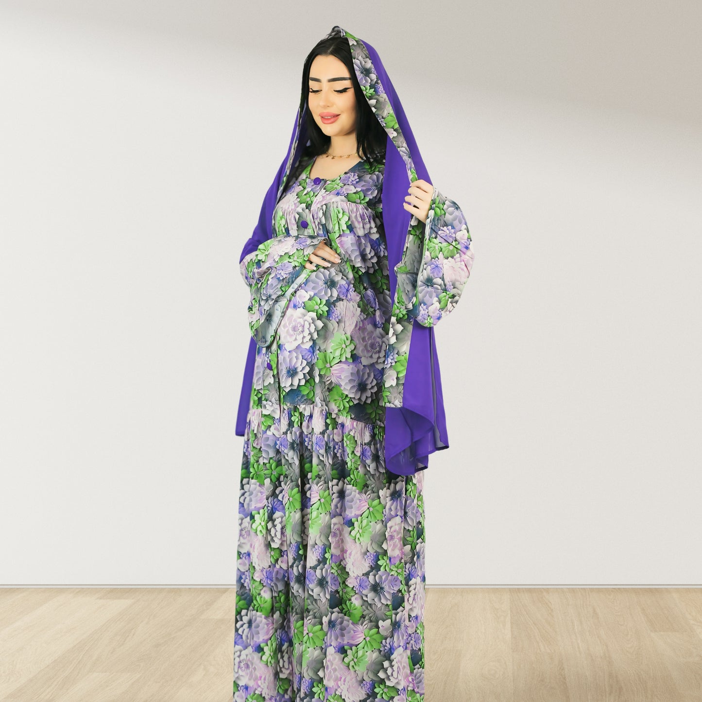 MARYOOM PURPLE ROSE RUFFLE MATERNITY AND NURSING DRESS WITH ZIPPER