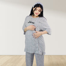 Load image into Gallery viewer, LEOPARD GREY  DROP SHOULDER PAJAMA SET WITH MATCHING BABY ROMPER - STYLED BY MAMA
