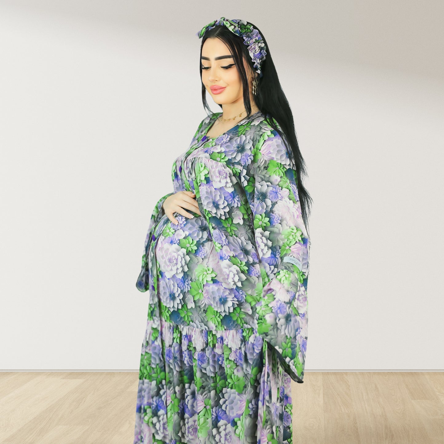 MARYOOM PURPLE ROSE RUFFLE MATERNITY AND NURSING DRESS WITH ZIPPER