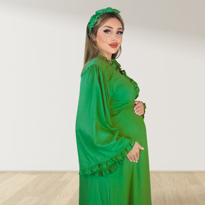 FOREST GREEN SIGNATURE RUFFLED ROBE AND LETTUCE SWADDLE SET