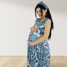 Load image into Gallery viewer, MOROCCAN BLUE MOMMY AND ME 5 IN 1 LONG MATERNITY SET
