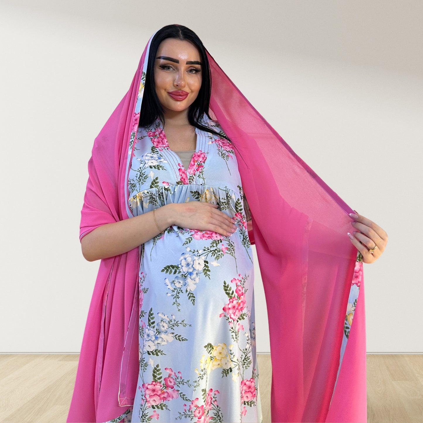 BABY BLUE FLORAL LULU SLEEVELESS MATERNITY AND NURSING GOWN