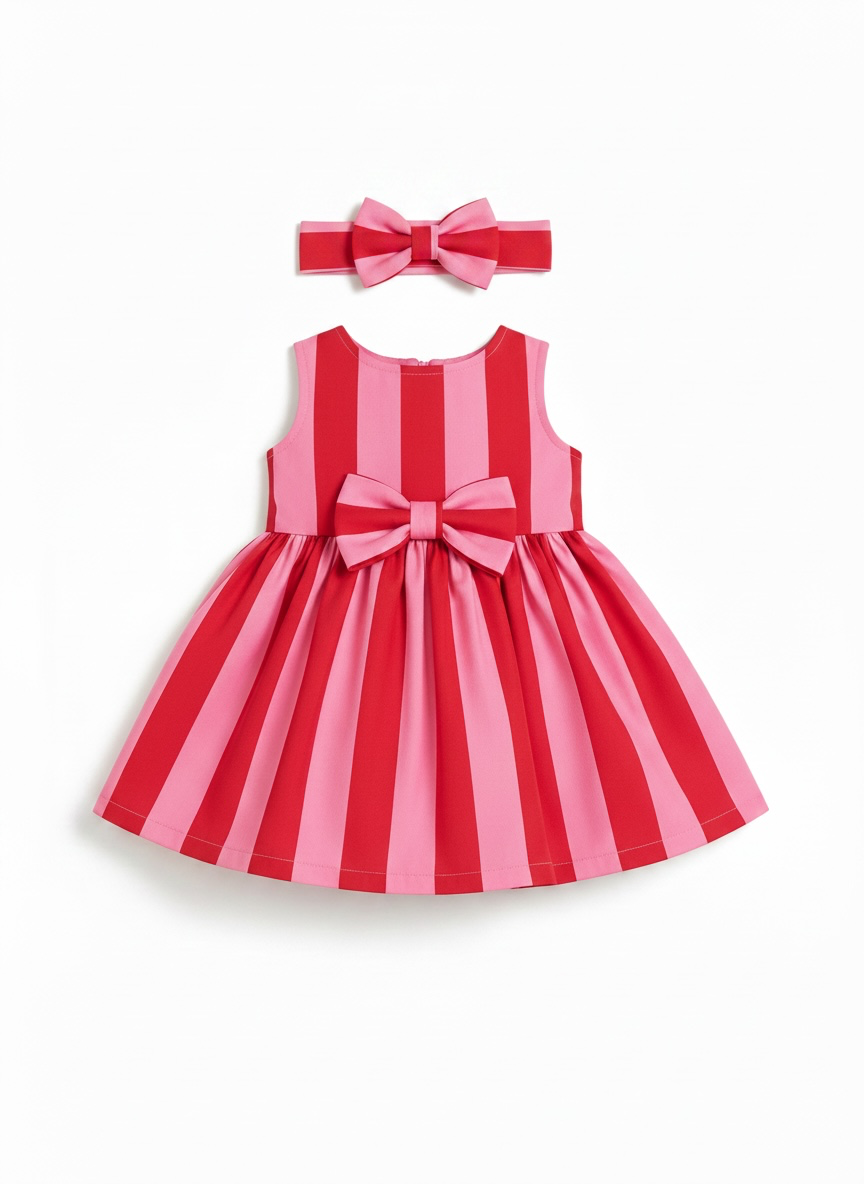 PINK AND RED STRIPES TWIRL DRESS