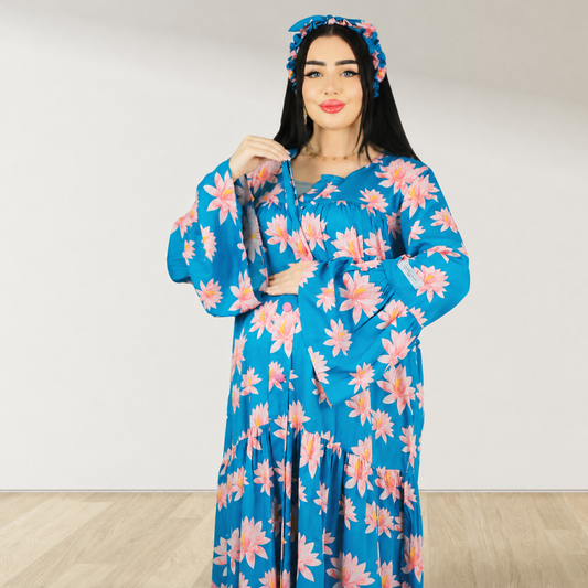 MARYOOM BLUE RUFFLE MATERNITY AND NURSING DRESS WITH ZIPPER