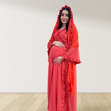 Load image into Gallery viewer, CORAL RED SIGNATURE RUFFLED ROBE AND LETTUCE SWADDLE SET
