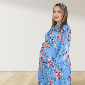 BABY BLUE FLORAL MATERNITY MAXI AND SWADDLE BLANKET  SET