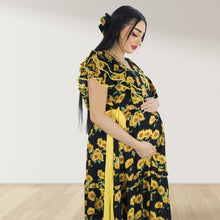 Load image into Gallery viewer, YELLOW FARASHA SLEEVELESS  LAYERED MATERNITY AND NURSING GOWN
