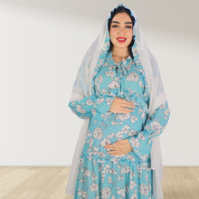 Load image into Gallery viewer, MALIKAT ALWURUD TURQUOISE  LAYERED MATERNITY AND NURSING GOWN
