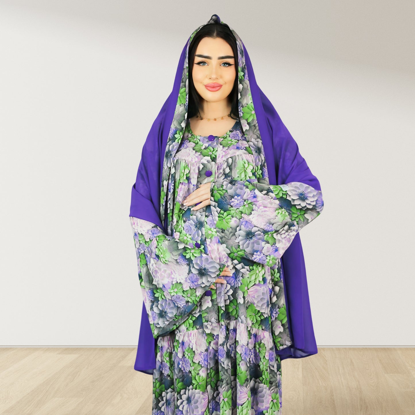 MARYOOM PURPLE ROSE RUFFLE MATERNITY AND NURSING DRESS WITH ZIPPER