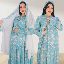 Load image into Gallery viewer, MALIKAT ALWURUD TURQUOISE  LAYERED MATERNITY AND NURSING GOWN
